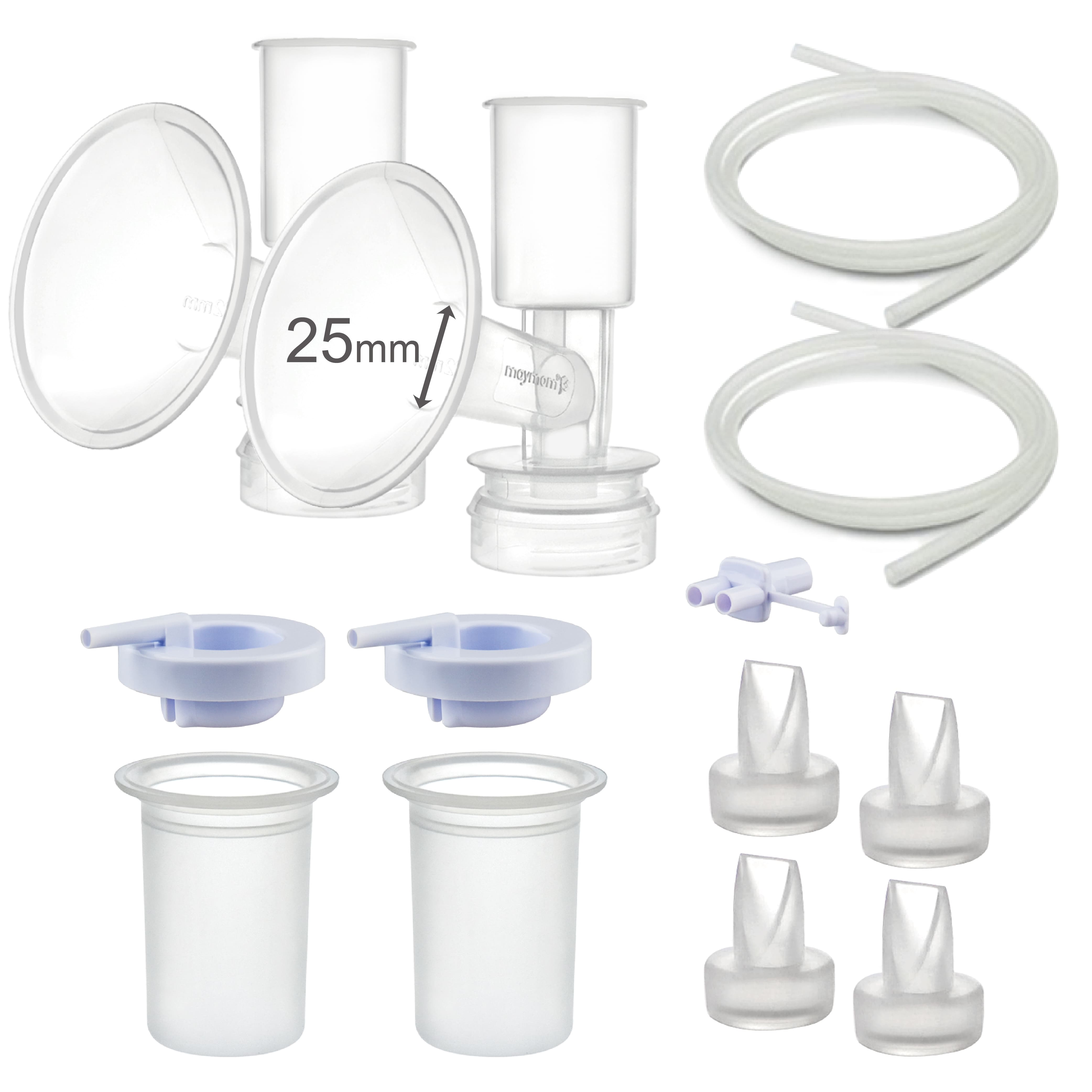 (image for) Maymom Pump Parts Compatible with Ameda Purely Yours Pumps MYA Joy; Incl. Silicone Membrane, Duckbill, Tubing, Flange; Replaces Ameda Spare Parts Kit (Flange 25 mm)